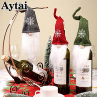 Aytai 3pcs Christmas Gnome Wine Bottle Cover Topper Green/Red Felt with  White Beard Gnome Wine Topper christmas ornaments